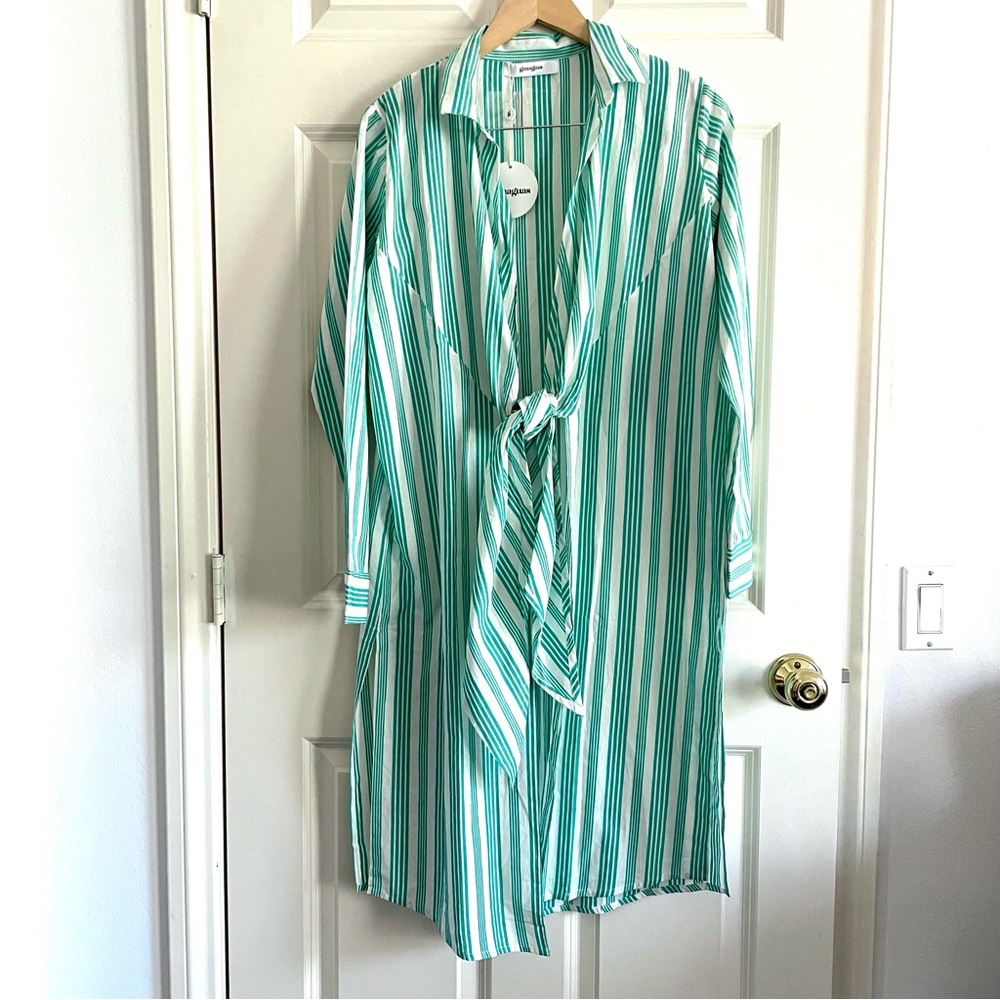 Gimaguas Teal Striped Shirt Teal and White Striped Swim Cover Up - Picture 2 of 10